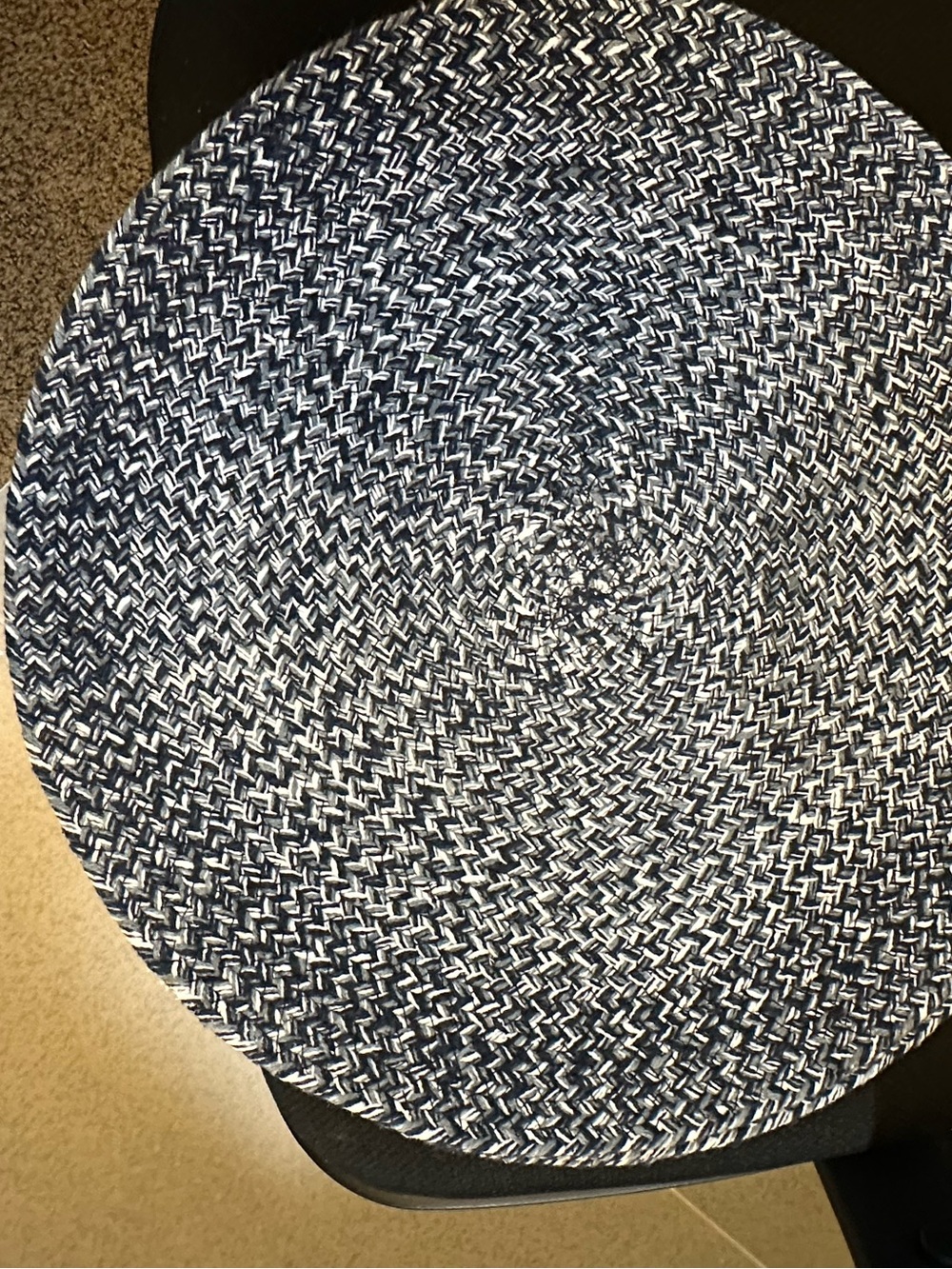 Round Navy and White Woven Placemat